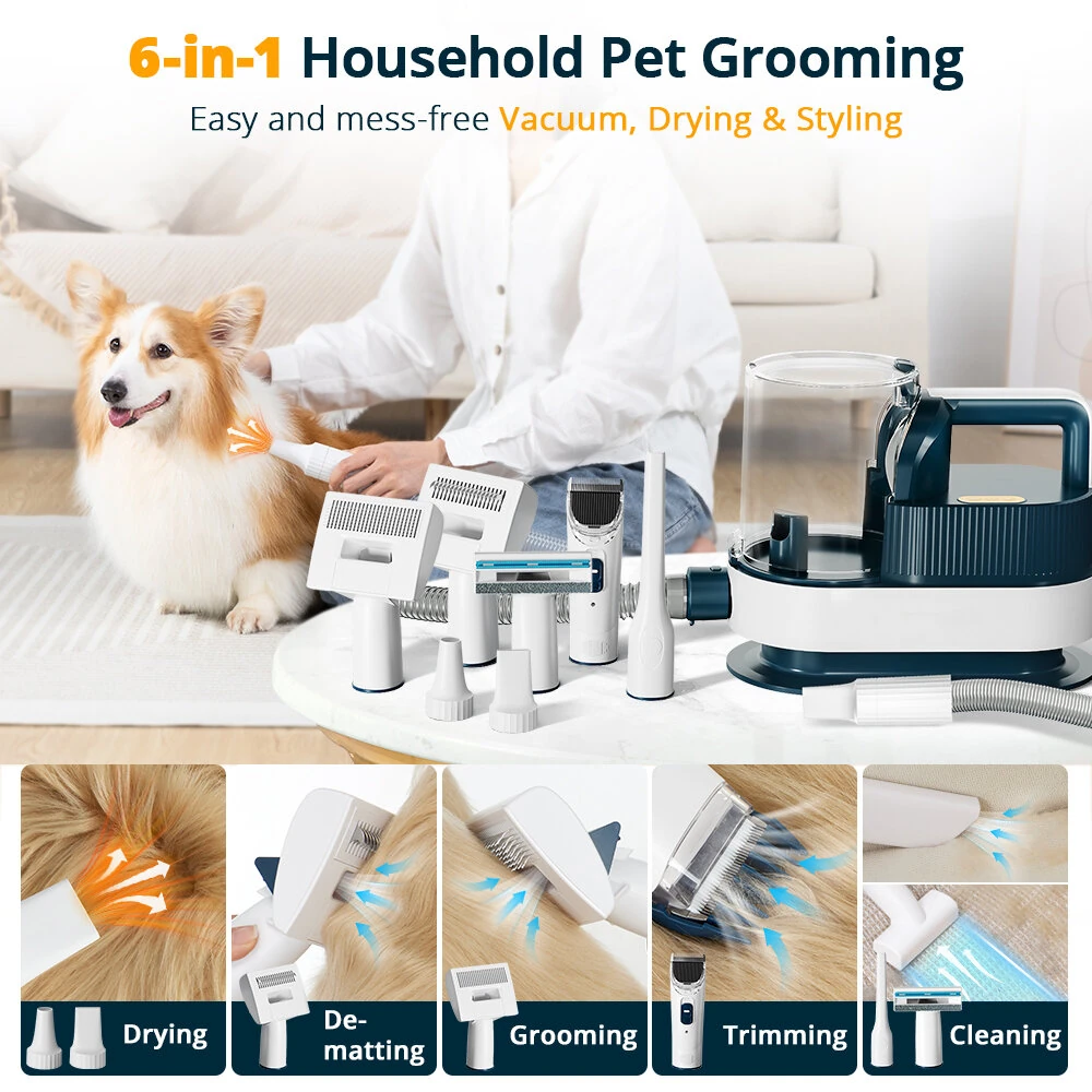 (image for) 2.5LPet Grooming Vacuum,6 in 1 Dryer & Dog Grooming Vacuum with Ceramic Blades Clipper Tools for Dogs Cats