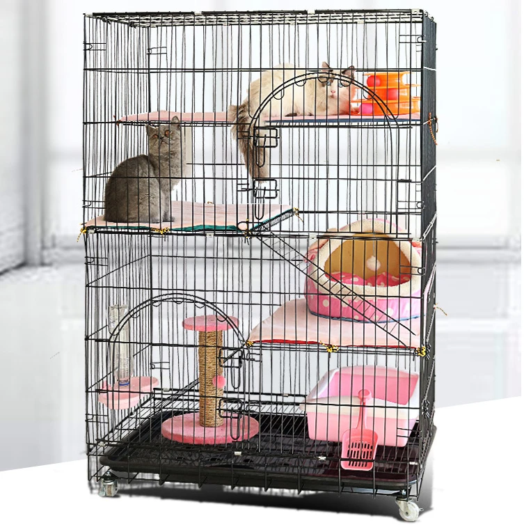 (image for) PawGiant 4-Tier Cat Cage, Cat Playpen Kennel Crate Chinchilla Rat Box Cage Enclosure with Ladders, Platforms Beds, Latches Tray Hammock