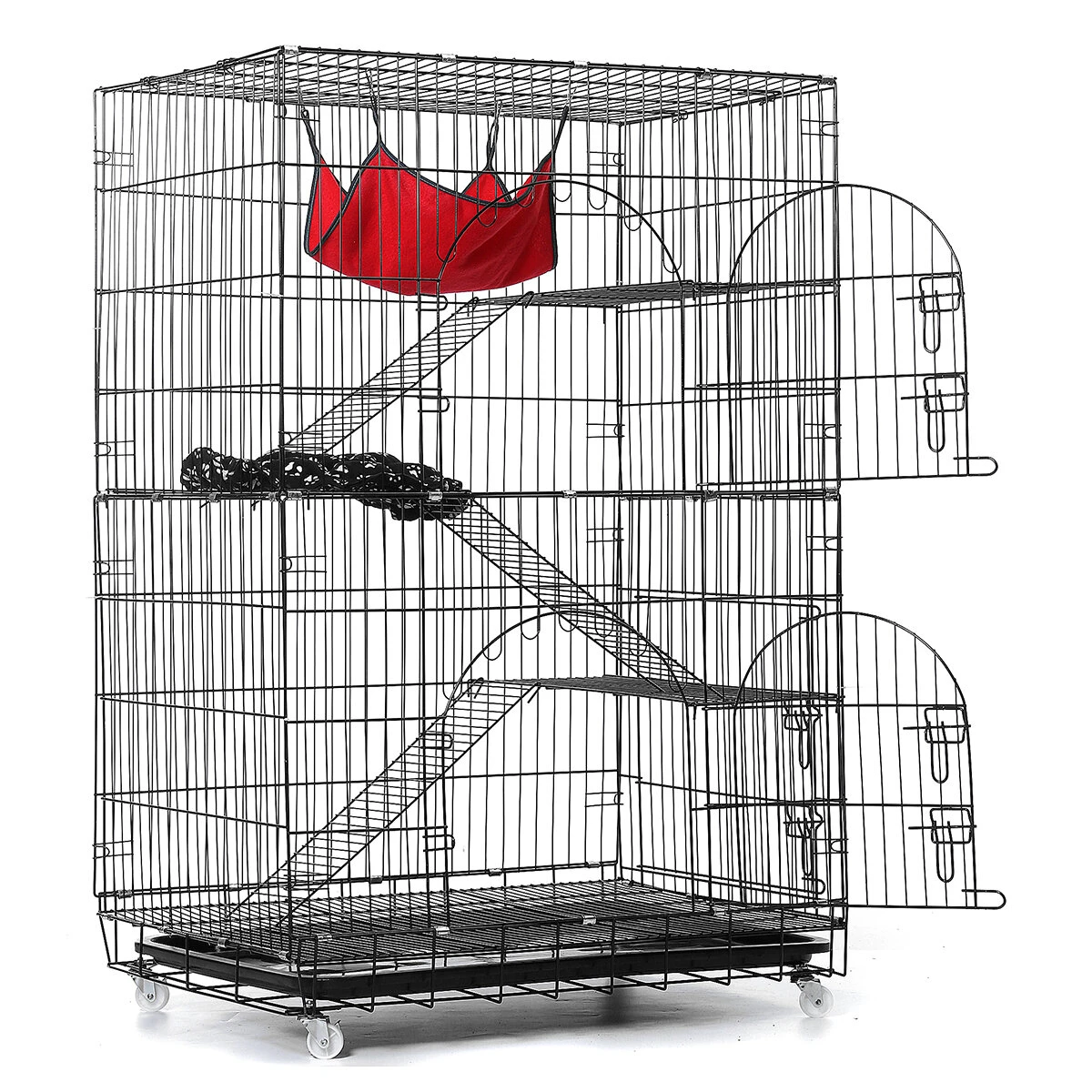 (image for) PawGiant 4-Tier Cat Cage, Cat Playpen Kennel Crate Chinchilla Rat Box Cage Enclosure with Ladders, Platforms Beds, Latches Tray Hammock
