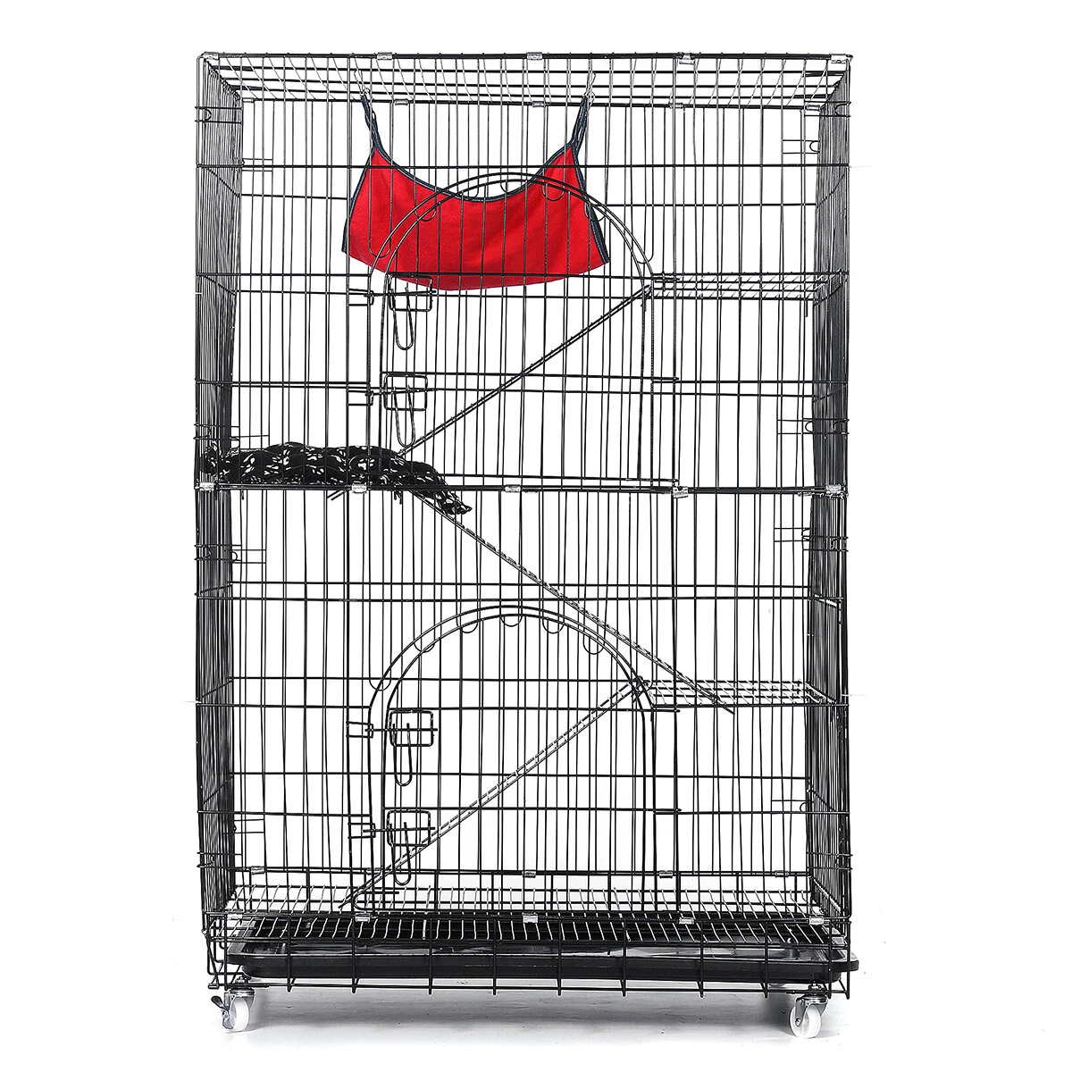 (image for) PawGiant 4-Tier Cat Cage, Cat Playpen Kennel Crate Chinchilla Rat Box Cage Enclosure with Ladders, Platforms Beds, Latches Tray Hammock