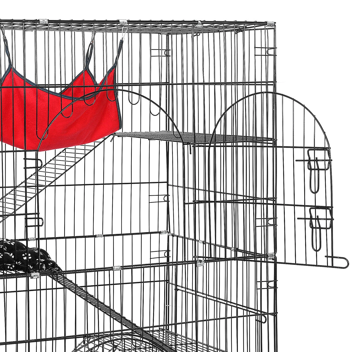 (image for) PawGiant 4-Tier Cat Cage, Cat Playpen Kennel Crate Chinchilla Rat Box Cage Enclosure with Ladders, Platforms Beds, Latches Tray Hammock