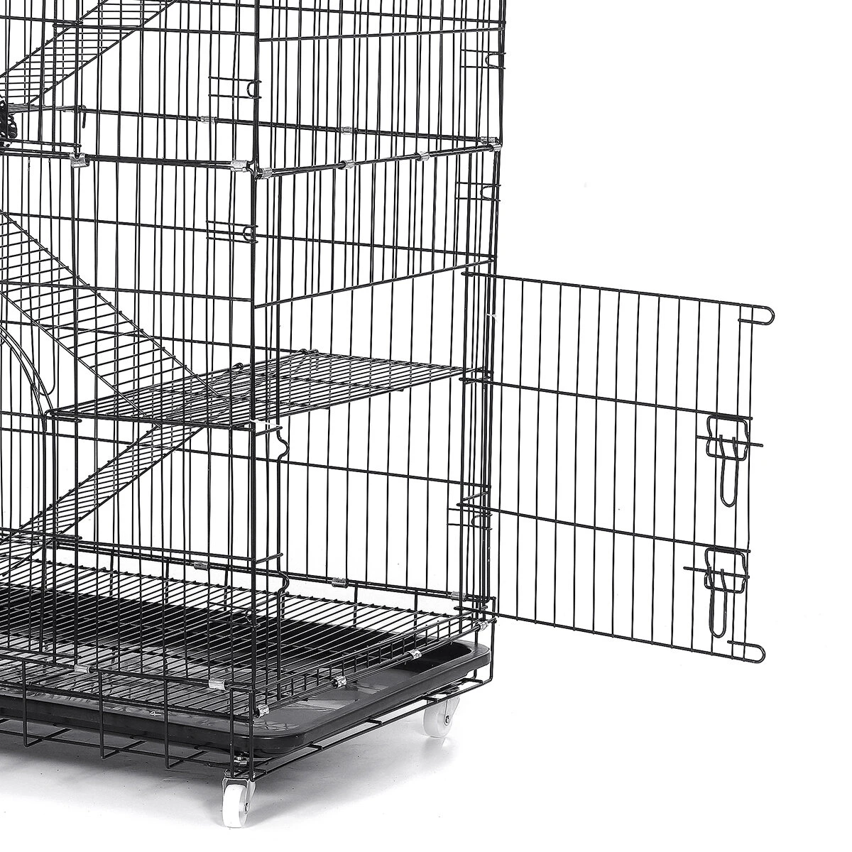 (image for) PawGiant 4-Tier Cat Cage, Cat Playpen Kennel Crate Chinchilla Rat Box Cage Enclosure with Ladders, Platforms Beds, Latches Tray Hammock