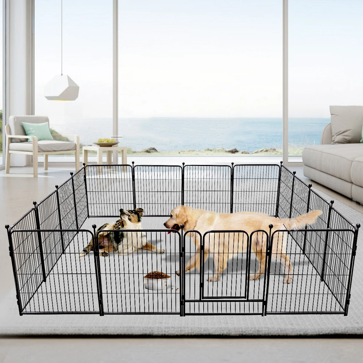 (image for) PawGiant Heavy Duty Metal Dog Exercise Playpen Fence for Indoor Outdoor 16 Panels 32 Inch Height