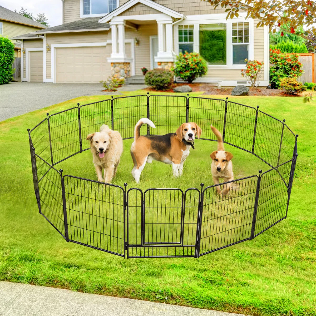 (image for) PawGiant Heavy Duty Metal Dog Exercise Playpen Fence for Indoor Outdoor 16 Panels 32 Inch Height